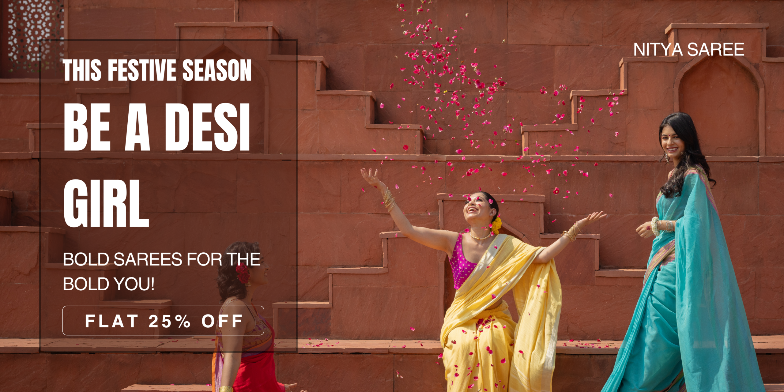 Pink Yellow and Red Festive saree Banner Landscape